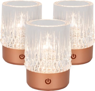 Lucide LILY - Oplaadbare Tafellamp - Accu/Batterij - Ø 8 cm - LED 3 StepDim - 1x3W 2700K/3000K - Koper - Set van 3