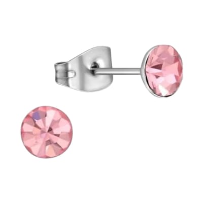 Aramat Jewels | Oorbellen | Stalen Kristal Oorbellen met lichtroze steentje – Zilverkleur – 5mm | | | |5mm | Staal | Kinderen, Volwassenen | Verkleurd niet