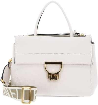 COCCINELLE Leren handtas schoudertas Arlettis Signature Handbag Grained Leather Blanco crème