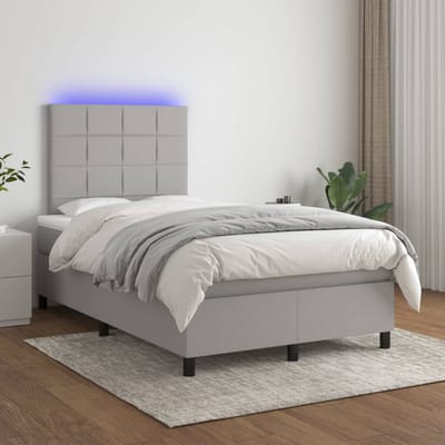 vidaXL - Boxspring - met - matras - en - LED - stof - lichtgrijs - 120x200 - cm