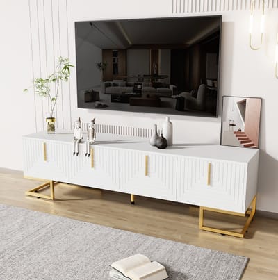 DESMIU Tv Meubel - Met Vier Deuren En Ruime Opbergruimte - Modern Voor Woonkamer - Spaanplaat Wit Met Goudkleurige Details - 170x40x45,5 Cm