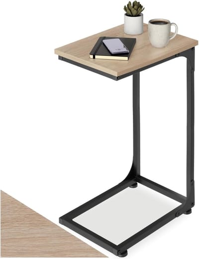 tectake® C-vormige bijzettafel in industrieel design, 30 x 40 x 63 cm, salontafel voor koffie, laptop, bank, bed, woonkamer, slaapkamer, zwart metalen frame (industrieel lichtbruin)