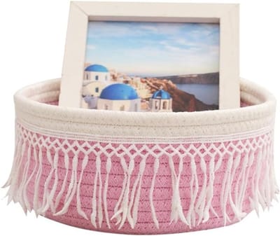 Opbergmand van Katoen, Gevlochten Design, Ideaal voor Speelgoed, Tijdschriften en Woonaccessoires, 21 x 19 x 10 cm