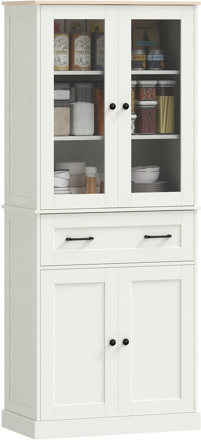HOMCOM Keukenvoorraadkast-MDF-76L x 40B x 182,5H cm-Crèmewit