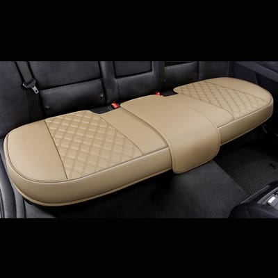 Famanu PU-kunstleer zitkussen achterbank auto, geschikt voor 90% van alle 4-deurs auto's, met ruiten gewatteerd - beige