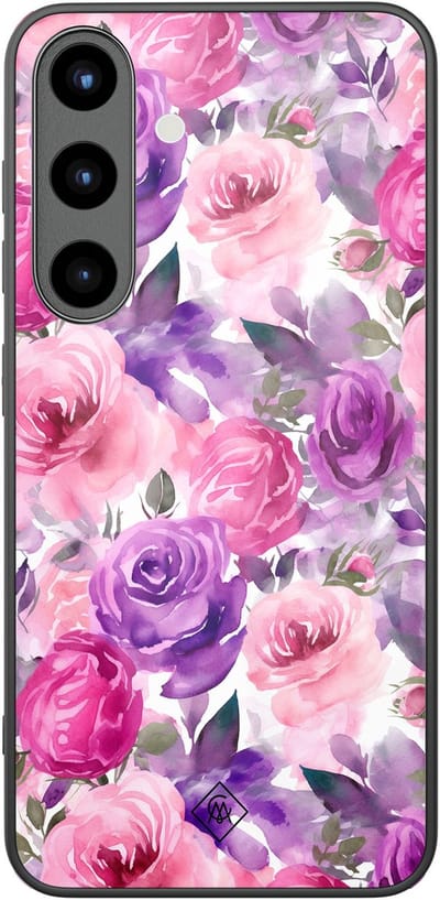 Casimoda® hoesje - Geschikt voor Samsung Galaxy S25 - Rosy Blooms - Luxe Hard Case Zwart - Backcover telefoonhoesje - Roze