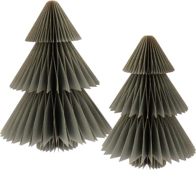 Papieren Kerstbomen - Set 2 stuks: 25 x ø20 en 15 x ø12 cm - Magneetsluiting - Trendy kerstdecoratie - Picea Antraciet grijs - Kerst sfeer - Kerstversiering - kleine Kerstboom voor binnen - Honeycomb - FSC papier - duurzaam interieur - gouden randen