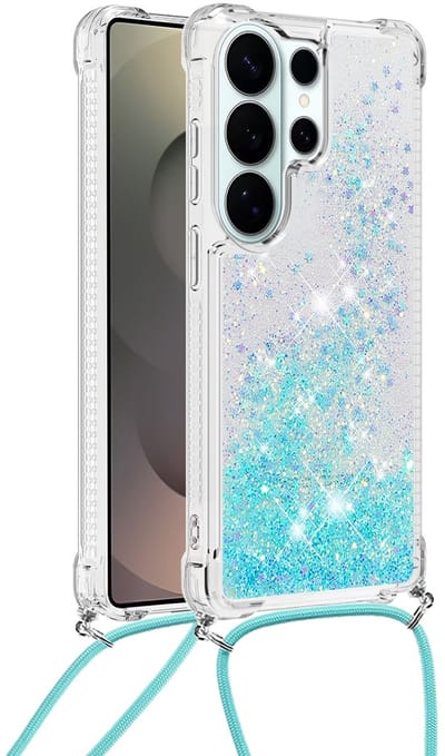 Coverup Hoesje - Geschikt voor Samsung Galaxy S26 Ultra Hoesje - Coverup Liquid Glitter Back Cover met Koord - Lichtblauw