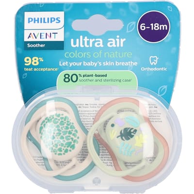 Philips Avent Ultra Air – Ademend en lichtgewicht fopspeen (6-18 mnd) – 2 stuks - SCF087/17