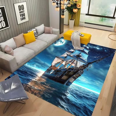 3D Piratenschip Boot, Grote Vloerkleden voor Huis Woonkamer Kinderkamer Bank Deurmat Keuken Vloerkleden Antislip Decor 40x60cm (16x24in)