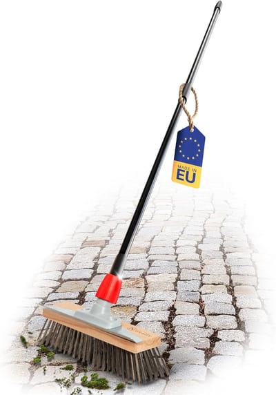 Novaliv Robuuste staalbezem met steel - stalen bezem met telescopische steel, efficiënte mosverwijdering, staalborstel, voor bestrating & tuin, staaldraadbezem, moskrabber, pizzabezem, pizzasteenborstel