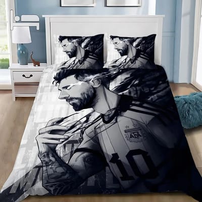 Dekbedovertrek Kussensloop Beddengoed Set Beroemde Voetballer M-Messis Volwassen Jongen Meisje Slaapkamer Decoratie Kinderen Enkel Dubbel Grote Maat EU Single(135*200cm)3pcs