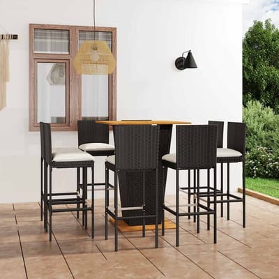 vidaXL - 9-delige - Tuinbarset - met - kussens - poly - rattan - zwart