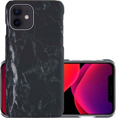 Hoes Geschikt voor iPhone 12 Hoesje Marmer Back Case Hardcover Marmeren Hoes Marmer - Zwart