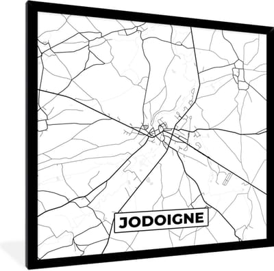 Fotolijst incl. Poster Zwart Wit- Jodogne - België - Stadskaart - Plattegrond - Kaart - Zwart wit - 40x40 cm - Posterlijst