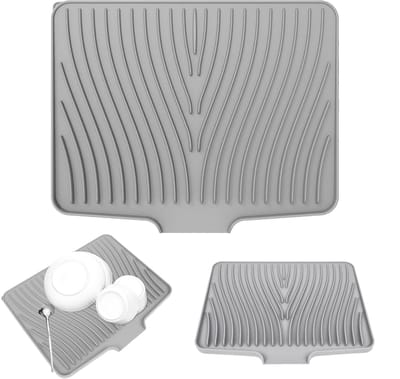 Afdruipmat, servies, gootsteeninzet, siliconen drainagemat met groefstructuur en hellend oppervlak, inklapbaar, 40 x 33 x 1,5 cm, grijs
