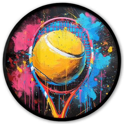 Poster in lijst Rond - Fotolijst 40x40 cm - Posters - Graffiti - Tennis - Sport - Racket - Ronde posterlijst zwart - Decoratie - Wanddecoratie woonkamer - Muurdecoratie slaapkamer
