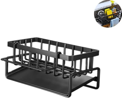 1 stuk - Keukenrek voor in de gootsteen - Rek voor sponzen op het aanrecht - Keukenrek met afdruiprek - Multifunctioneel rek voor sponzen - Metalen opbergrek voor schoonmaakartikelen - Geschikt voor afwasborstels, handschoenen en vaatdoeken
