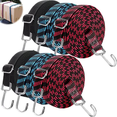 Verstelbare Tension Rubber met Haken - 6 Stuks, 3cm x 200cm Expander Lashes, Sterke Rubber Tensioner voor Fietsen, Motoren en Luggage