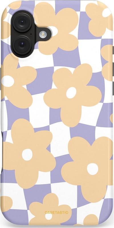 Casetastic hoesje geschikt voor Apple iPhone 16 Plus - MagSafe - Dubbellaagse bescherming - Madeliefjes feest - Fashion Case - Zand Wit Lila Zilver