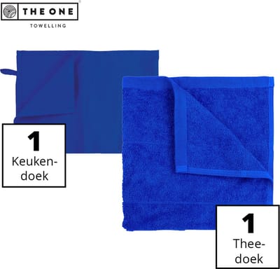 The One Towelling Keukentextiel set - 50 x 50 cm / 50 x 70 cm - 2 Delig - 1 Handdoek & 1 Theedoek - Voordeelverpakking - Katoen - Koningsblauw