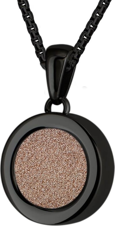 Quiges 12mm Mini Munt Hanger Zwart RVS met Champagne Glitter Munt en Anker Ketting 42-46cm