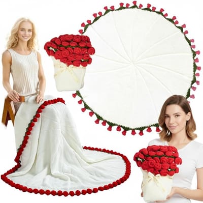 Handgemaakte Rozen Dekentje van 110 cm met 68 Bloemen voor Moederdag, Valentijnsdag en Verjaardag - Perfect als Cadeau en Decoratie