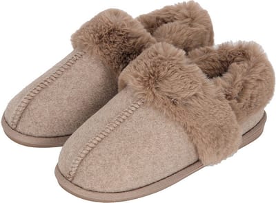 Apollo Dames Instap Pantoffel Vilt Taupe Sloffen - Maat 39/40