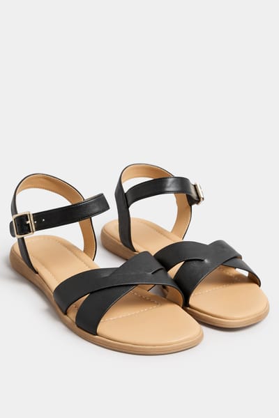 Yours Sandalen Met Gekruiste Bandjes In Een Extra Brede Pasvorm In Zwartsize 38EEE