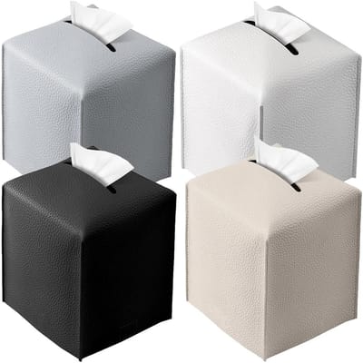 4 Stuks Vierkante Tissueboxhouder PU Leer Tissueboxhoes Decoratieve Gezichtsdoekjeshouder Creatieve Gezichtspapier Organizer gray