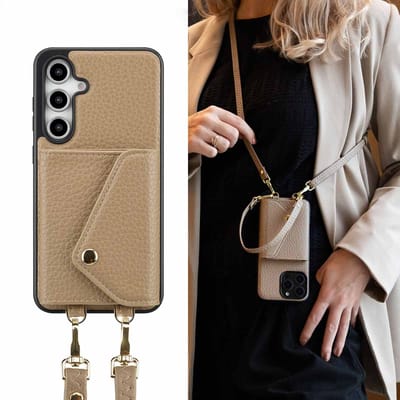 Selencia Hoesje - Geschikt voor Samsung Galaxy S24 FE - Sera Koordhoes met pashouder envelop - Taupe