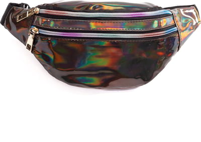 KIMU® Grote Holografisch Bruin Heuptas - Fanny Pack met Twee Vakken - Zwate Band - Tas Schoudertas Holografische Ritsen Festival