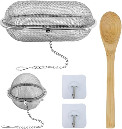 Dailygoods- Kruidenzeefjes Duurzaam - Theefilter voor Losse Thee - Herbruikbare Kruidenfilters - Specerijenzeef - Inclusief Haken en Lepel - Roestvrij Staal