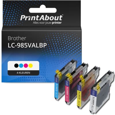 PrintAbout huismerk Inktcartridge LC-985VALBP 4-kleuren Multipack Geschikt voor Brother