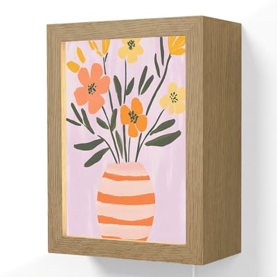Wandlamp 15x20 cm - Oplaadbaar - Vaas - Gestreept - Bloemen - Oranje - Wandlampen binnen woonkamer - Slaapkamer lamp met kabel - Decoratieve nachtlamp - Vloerlamp snoer