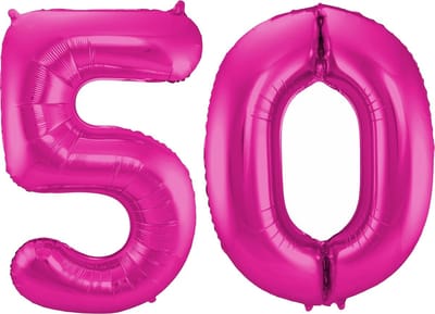 Cijfer ballonnen - Verjaardag versiering 50 jaar - 85 cm - roze