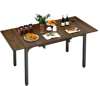 Puluomis - Uitschuifbare eettafel - 110–149 x 70 cm - Keukentafel - met metalen poten - Rechthoekig tafelblad voor 4–6 personen - bruin