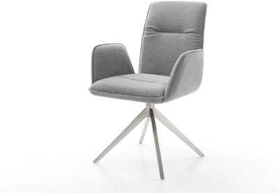 Eetkamerstoel Vinja-Flex kruisframe breed roestvrij staal zachte stof met structuur grijs 360° draaibaar rocker-functie