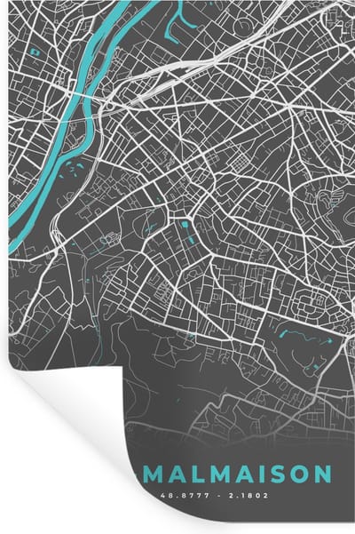 Muurstickers - Sticker Folie - Plattegrond – Rueil-Malmaison – Stadskaart – Kaart – Frankrijk - 20x30 cm - Plakfolie - Muurstickers Kinderkamer - Zelfklevend Behang - Zelfklevend behangpapier - Stickerfolie