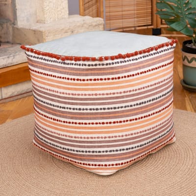 Dekorist Poef, Retro Poef, Vloerkussen als Extra Zitplaats voor in Huis, Zitzakpoef, Comfortabele Voetsteun voor de Woonkamer, Poef in Vintage-stijl, Slaapkamer, Binnen,Buiten, 16,5 x 16,5 x 18 inch, Gestreept Oranje
