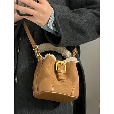 Dames Nieuwe Wintertas Retro Bruine Pluche Tas Veelzijdige Bucket Bag Bont Schoudertas Crossbody Tas black