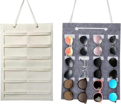 Hanging Organizer voor Zonnebrillen met 15 en 12 Compartimenten, Stofdichte Opbergtas voor Zonnebrillen en Brillen, Ideaal voor Thuis en Reizen