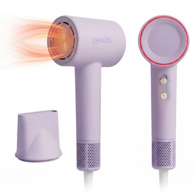 Ionische Föhn - 1600W - Ultrasnelle Droogtijd - 102.000 RPM - Incl. Magnetische Styling Nozzle - Stil in Gebruik - Ionische Technologie - Haardroger Krullen - Reisföhn - Airstyler - 27,5 x 7 x 9 cm - Paars - Peach Beauty