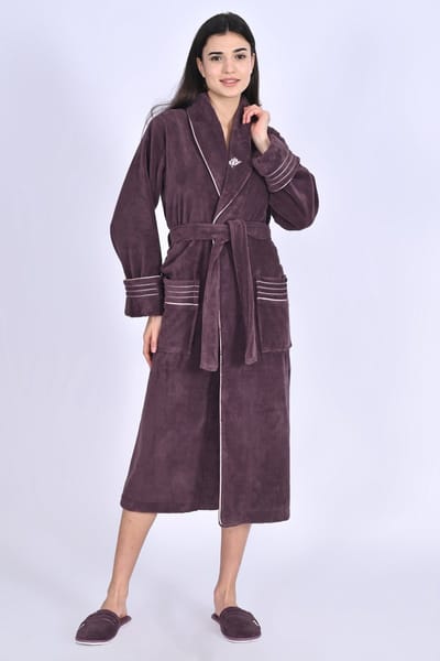 Dames Badjas Loren met pantoffels / Pruim kleur/ maat XXXL