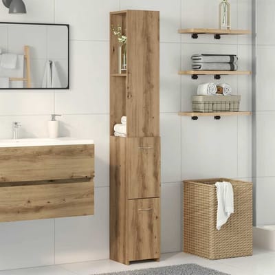 vidaXL - Badkamerkast - 25x25x170 - cm - bewerkt - hout - artisanaal - eikenkleurig
