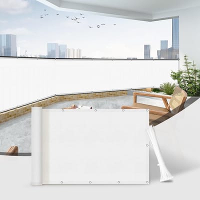 Dailygoods - Balkonscherm 90x400cm - Witte Inkijkbescherming, Waterdicht en UV-bescherming
