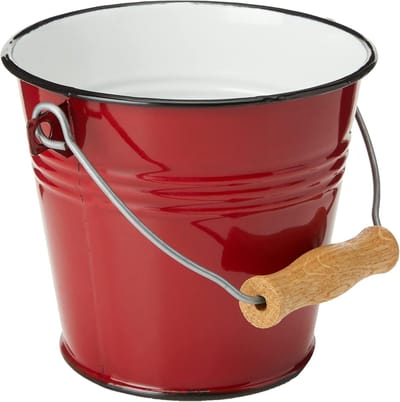 Utility emmer 1,5 l in rood - Geëmailleerd staal met houten handvat