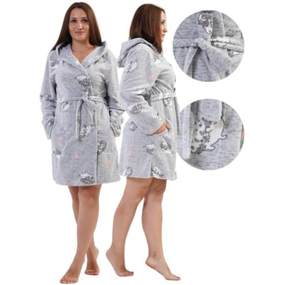 Robe de chambre polaire pour femme avec capuche 3XL à nouer avec poches, chaude, agréable gray
