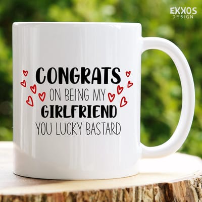 Congrats on being my gf mok - Valentijn cadeautje - Valentijn - Vrouwen cadeautjes - Cadeau voor vriendin - Cadeau voor haar - Cadeau voor vrouw - Liefdes cadeau - Vrouwen cadeautjes - Koffiekopjes - Mokken met tekst