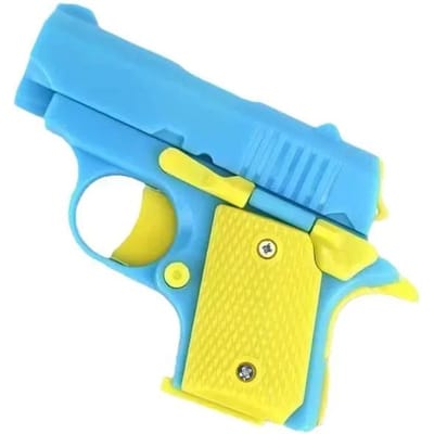 Plastic Mini Pistool Stressverlichtend Pistool Speelgoed Handmatig Burst Pistool 3D Geprint Zwaartekracht Stressverlichtend Pistool Stressverlichtend Speelgoed Kerstcadeau geel